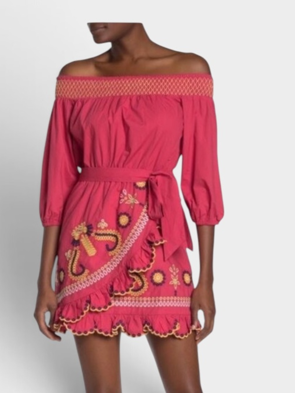 Tularosa Off-Shoulder Pink Embroidered Mini Dress- no belt xl